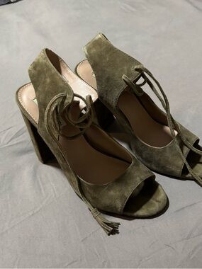 Steve Madden Olive Suede Lace-Up Block Heel Sandals
